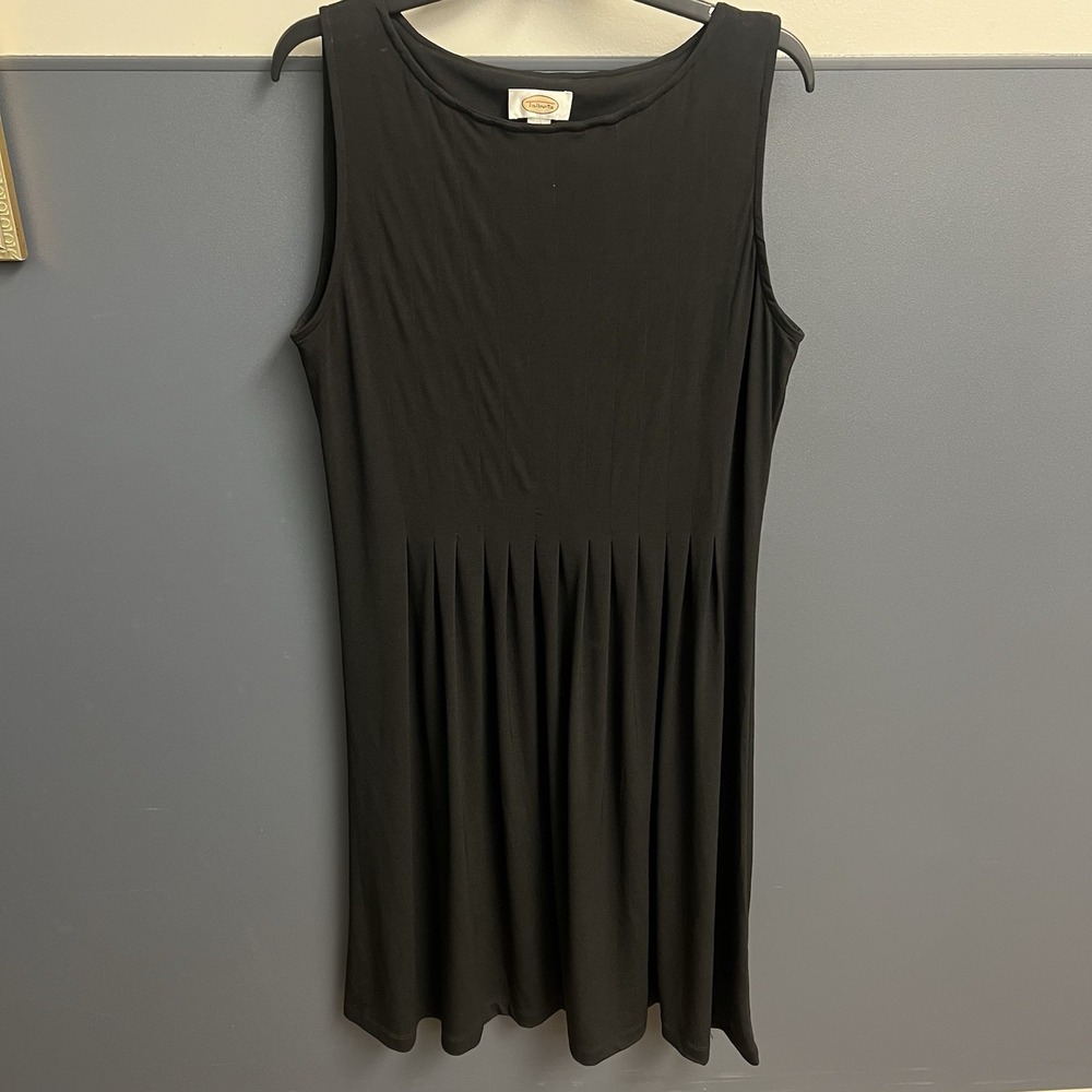 Talbots Classic Pleated Stretch Black Sleeveless Dress Woman's Sz 14 Swing Midi